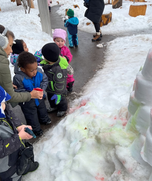 Children playing in the snow at risingoaks st.patrick